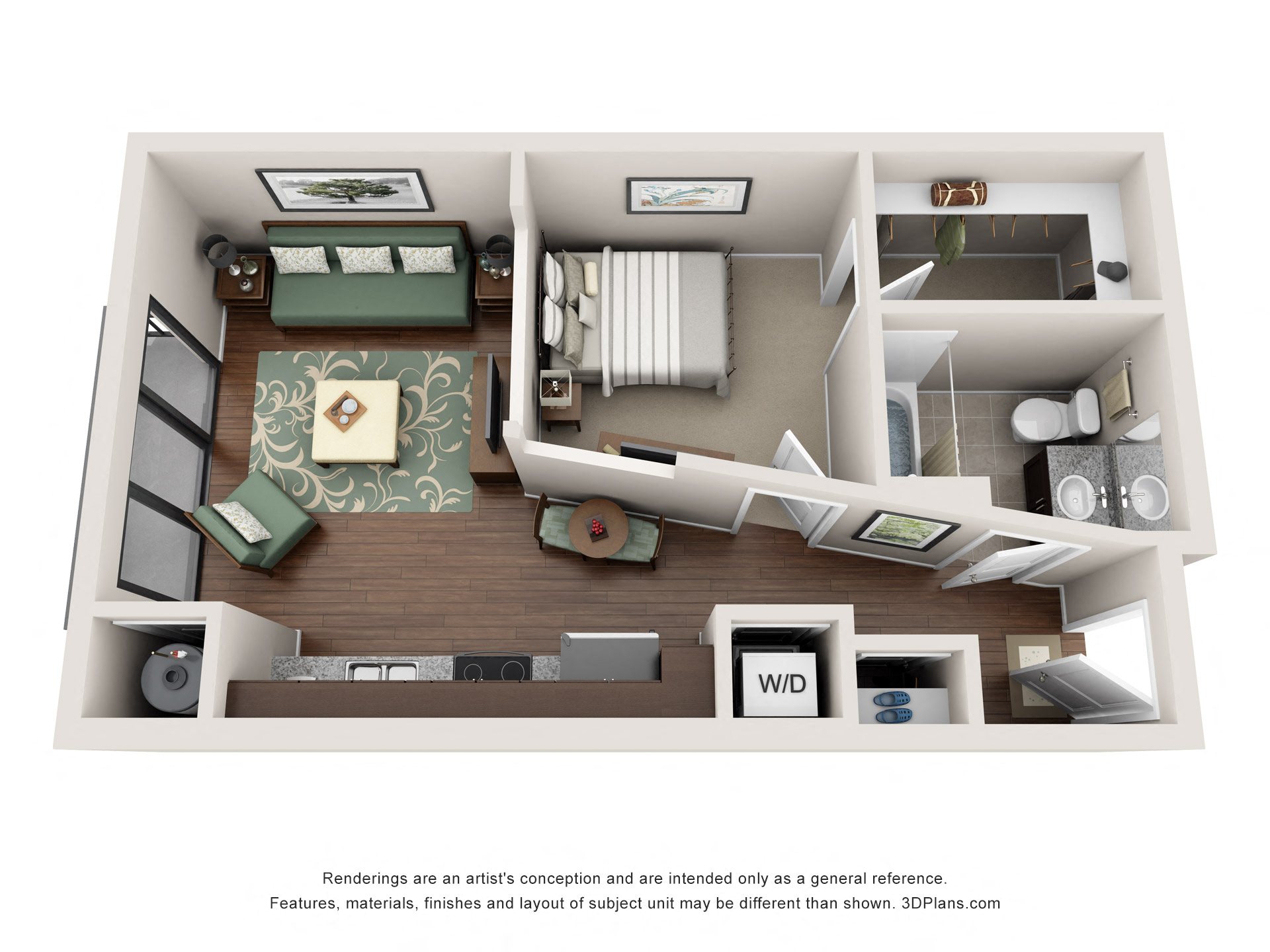 Floor plan for studio, 1 bath, 559 sqft